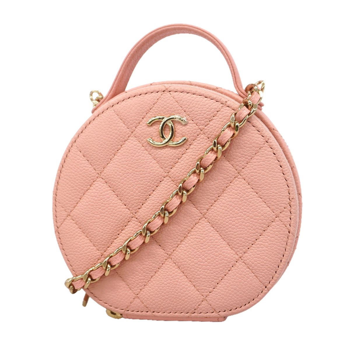 Chanel Vanity Bag Quilted Caviar Leather Pink Champagne Gold 2-Way Bag