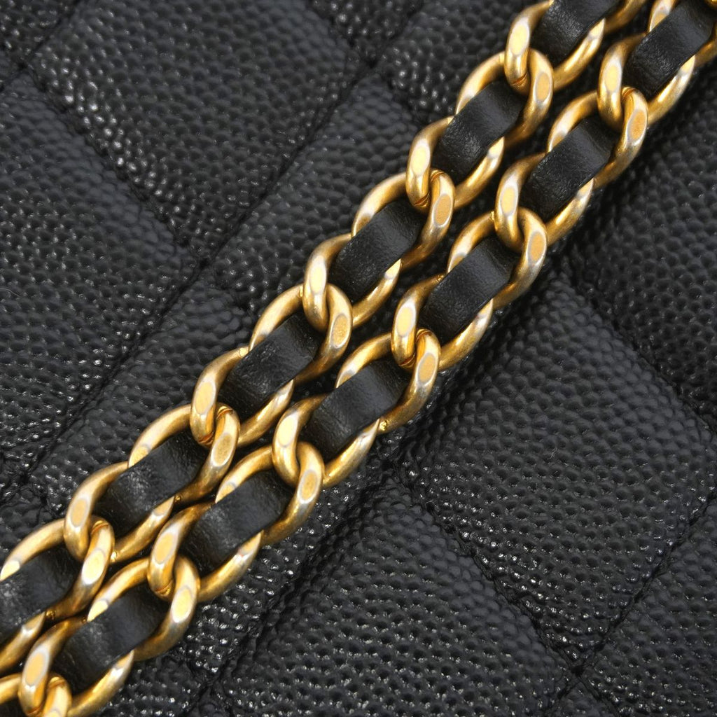 Chanel Shoulder Bag Quilted CC Filigree Caviar Leather Black Gold — view 7