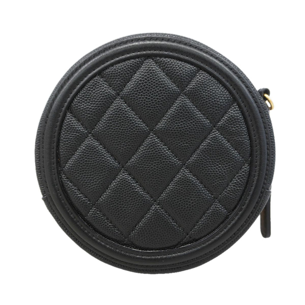 Chanel Shoulder Bag Quilted CC Filigree Caviar Leather Black Gold — view 8
