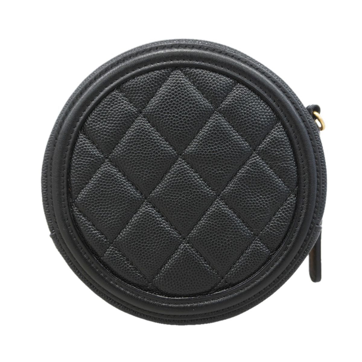 Chanel Shoulder Bag Quilted CC Filigree Caviar Leather Black Gold — view 8
