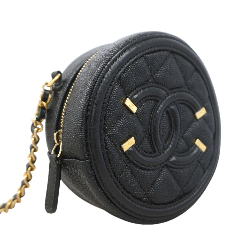 Chanel Shoulder Bag Quilted CC Filigree Caviar Leather Black Gold — view 2