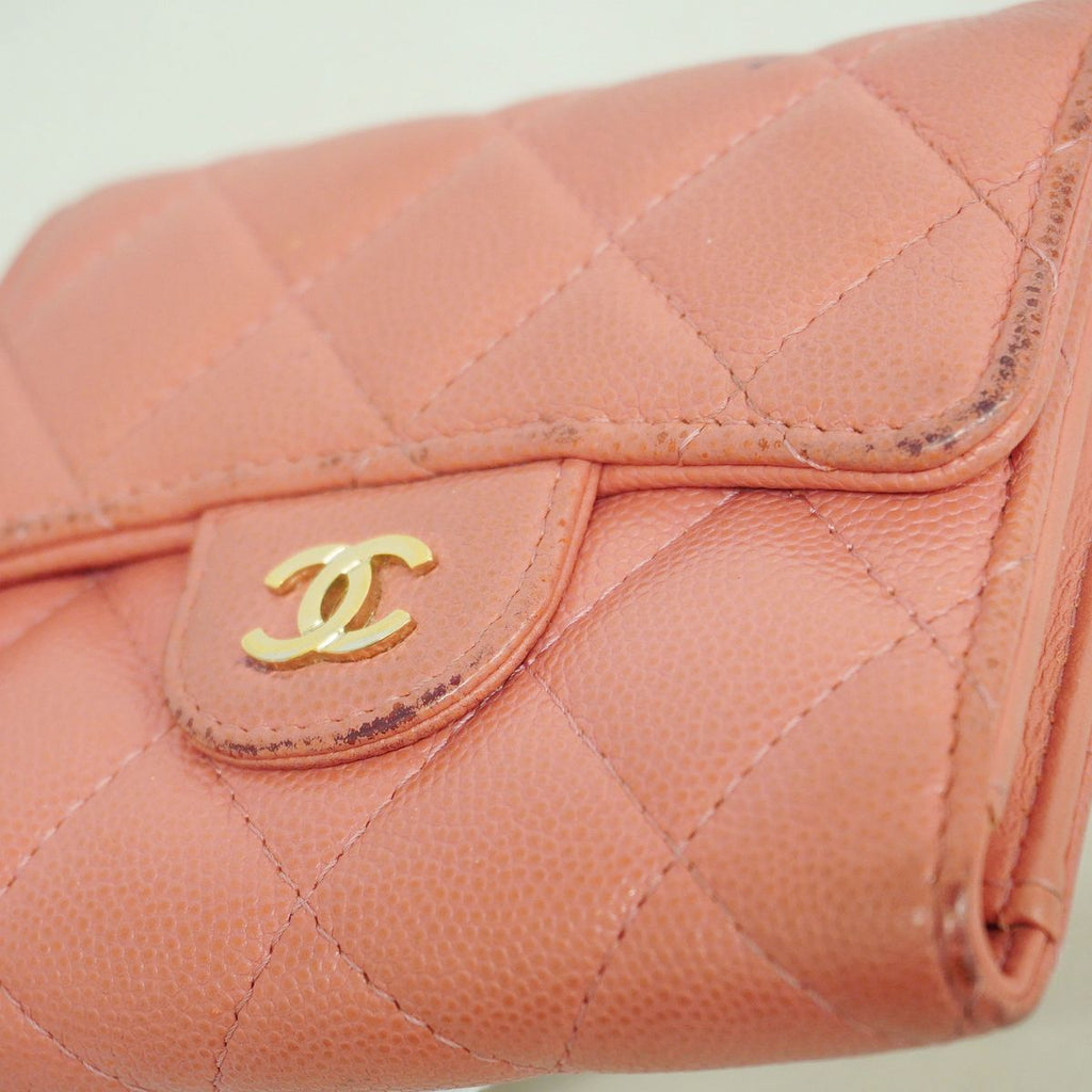Chanel Trifold Wallet Quilted Caviar Leather Pink Gold — view 6