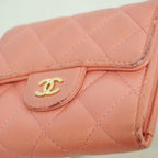 Chanel Trifold Wallet Quilted Caviar Leather Pink Gold — view 6