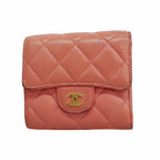 Chanel Trifold Wallet Quilted Caviar Leather Pink Gold