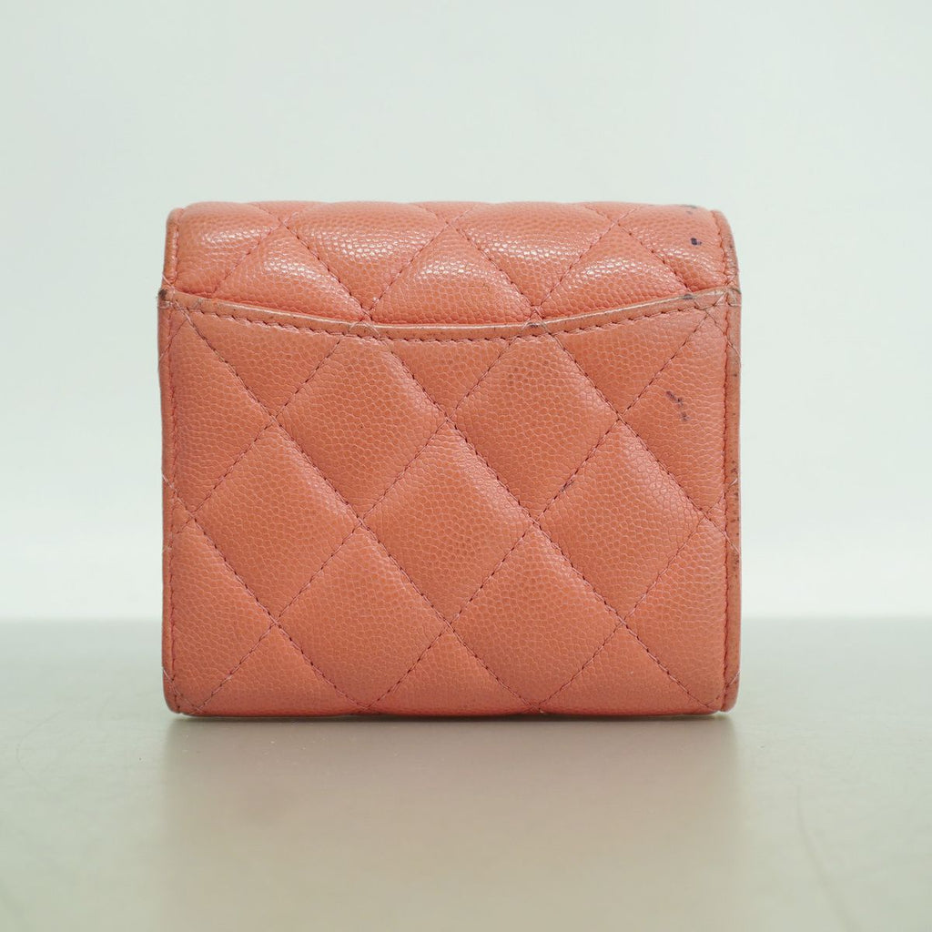 Chanel Trifold Wallet Quilted Caviar Leather Pink Gold — view 7