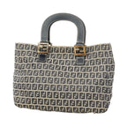 Fendi Handbag Zucchino Nylon Canvas Navy Silver