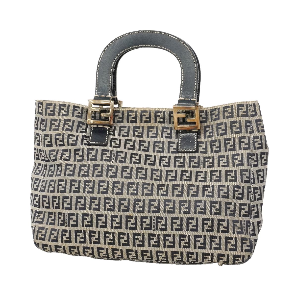 Fendi Handbag Zucchino Nylon Canvas Navy Silver