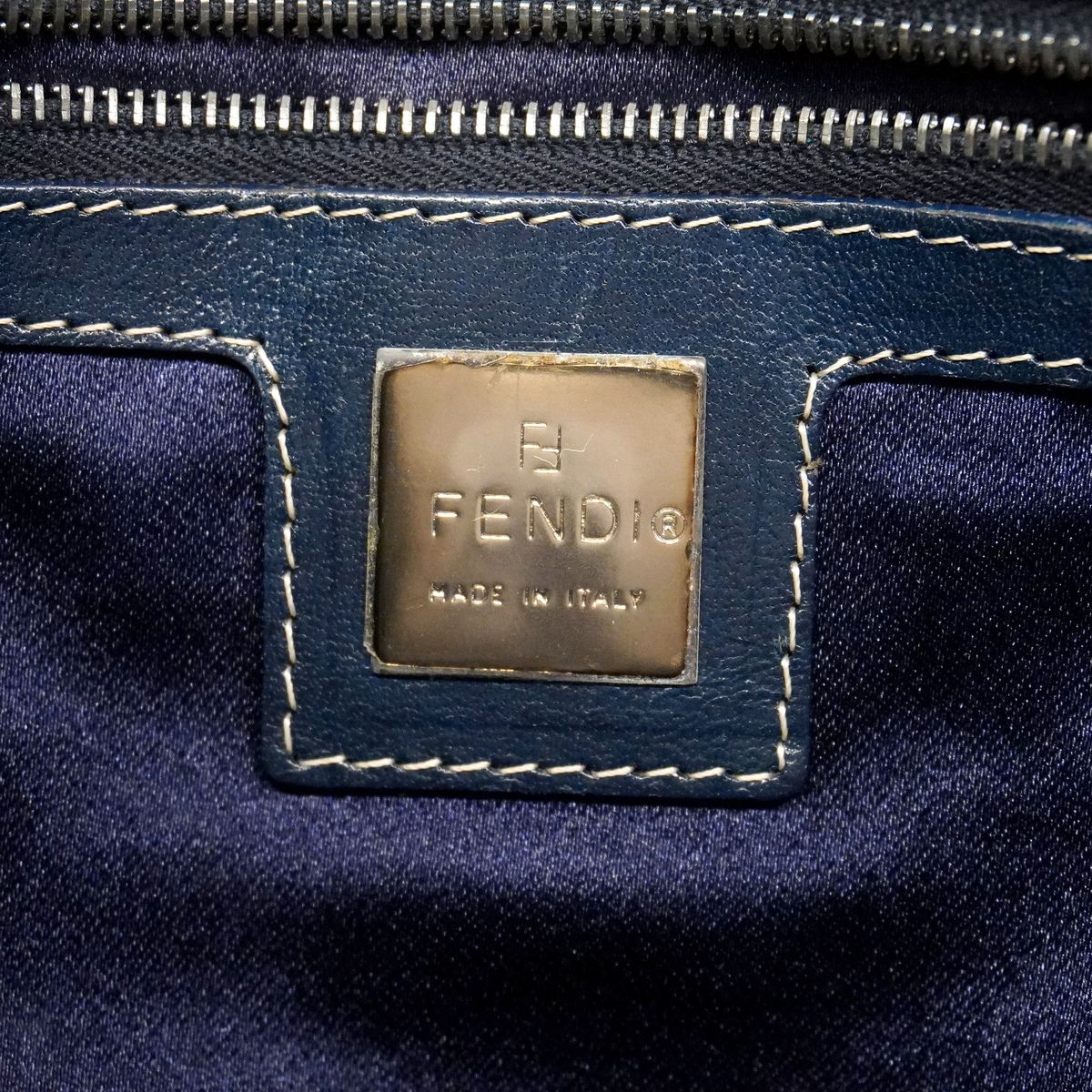Fendi Handbag Zucchino Nylon Canvas Navy Silver — view 5