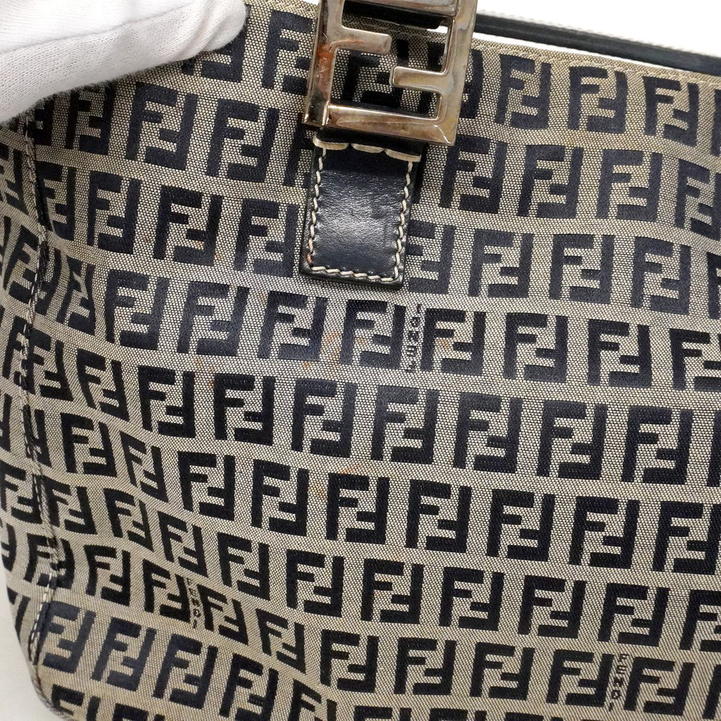 Fendi Handbag Zucchino Nylon Canvas Navy Silver — view 6