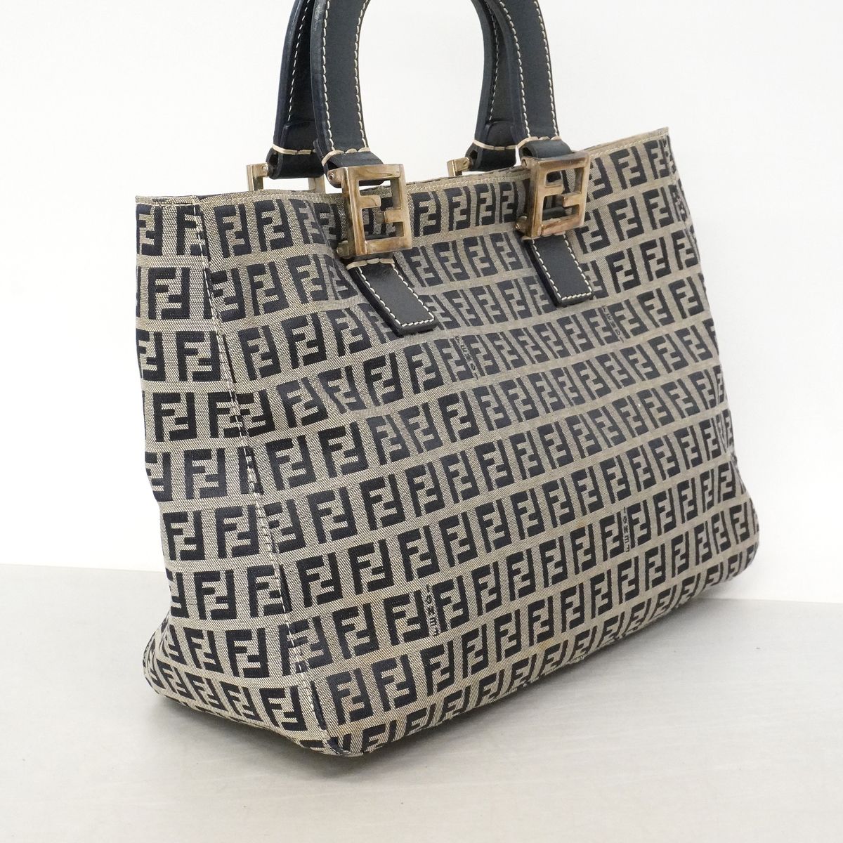 Fendi Handbag Zucchino Nylon Canvas Navy Silver — view 2