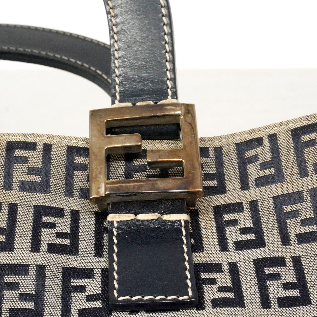 Fendi Handbag Zucchino Nylon Canvas Navy Silver — view 8