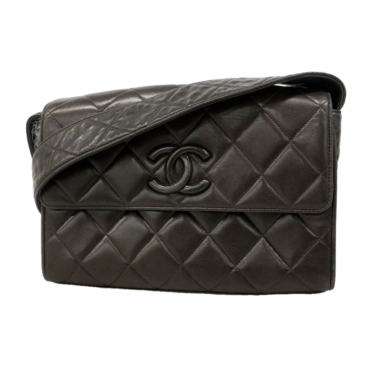 Chanel Shoulder Bag Quilted Lambskin Black Gold