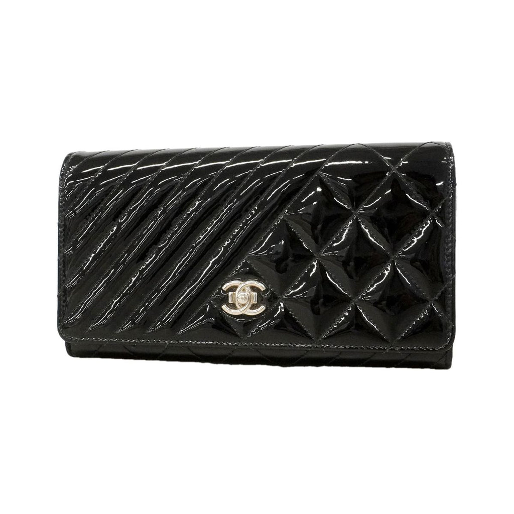 Chanel Wallet Coco Boy Patent Leather Black Silver