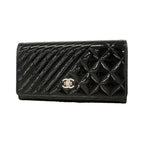 Chanel Wallet Coco Boy Patent Leather Black Silver