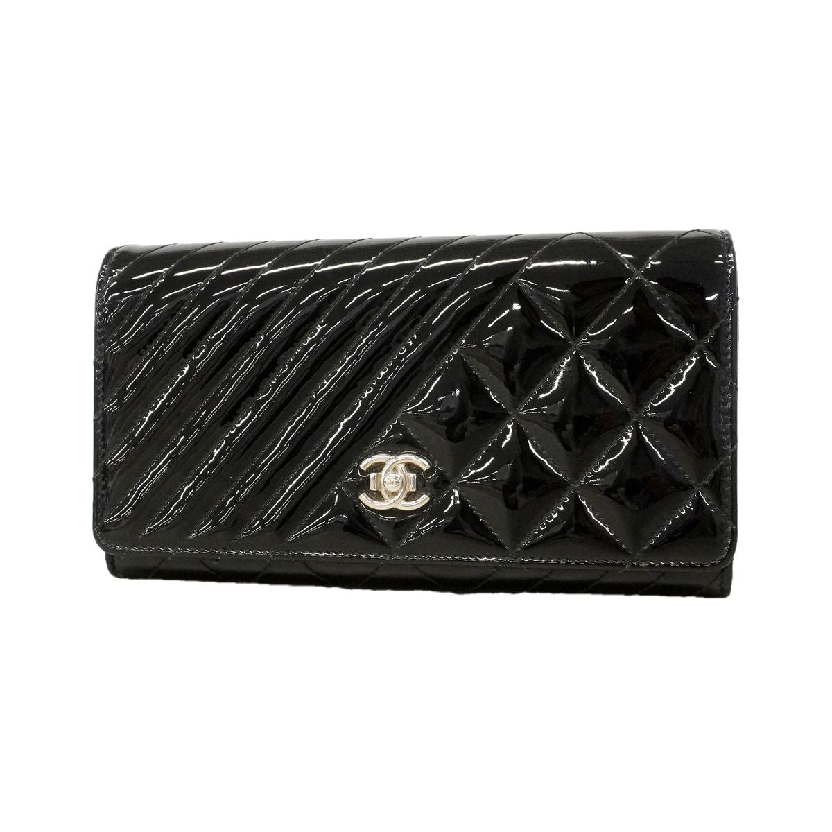 Chanel Wallet Coco Boy Patent Leather Black Silver