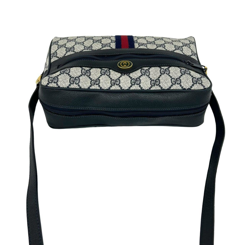 Gucci Sherry Line GG Pattern Leather Shoulder Bag Pochette Cross Navy Red — view 4