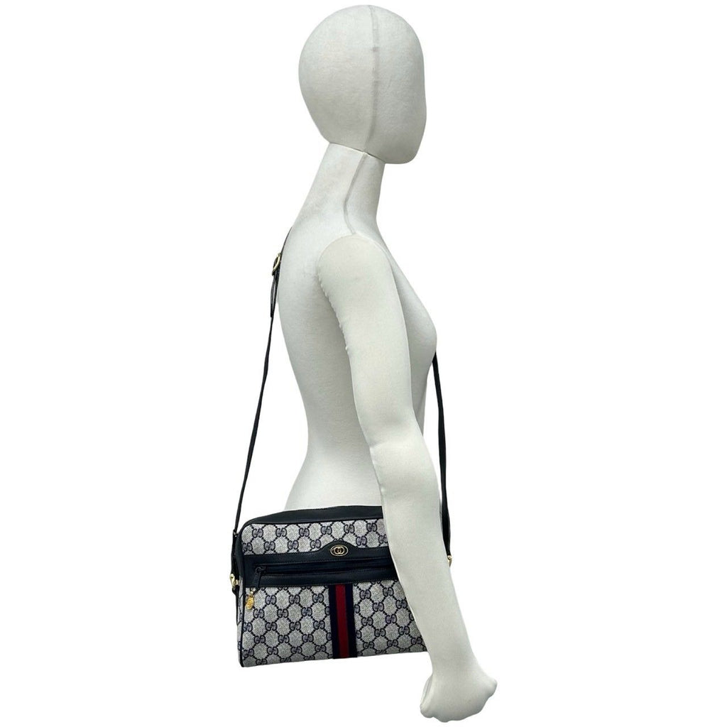 Gucci Sherry Line GG Pattern Leather Shoulder Bag Pochette Cross Navy Red — view 2