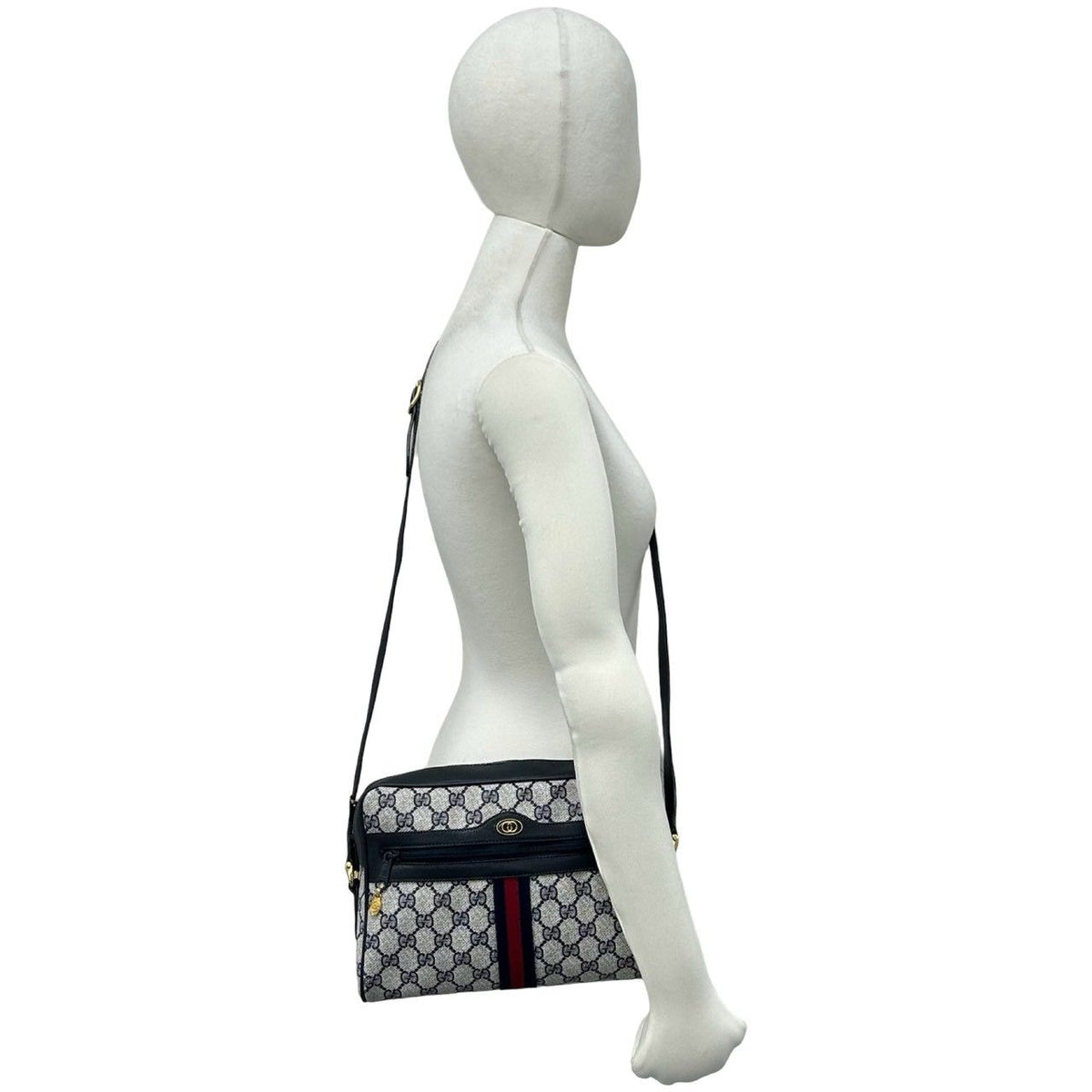 Gucci Sherry Line GG Pattern Leather Shoulder Bag Pochette Cross Navy Red — view 2
