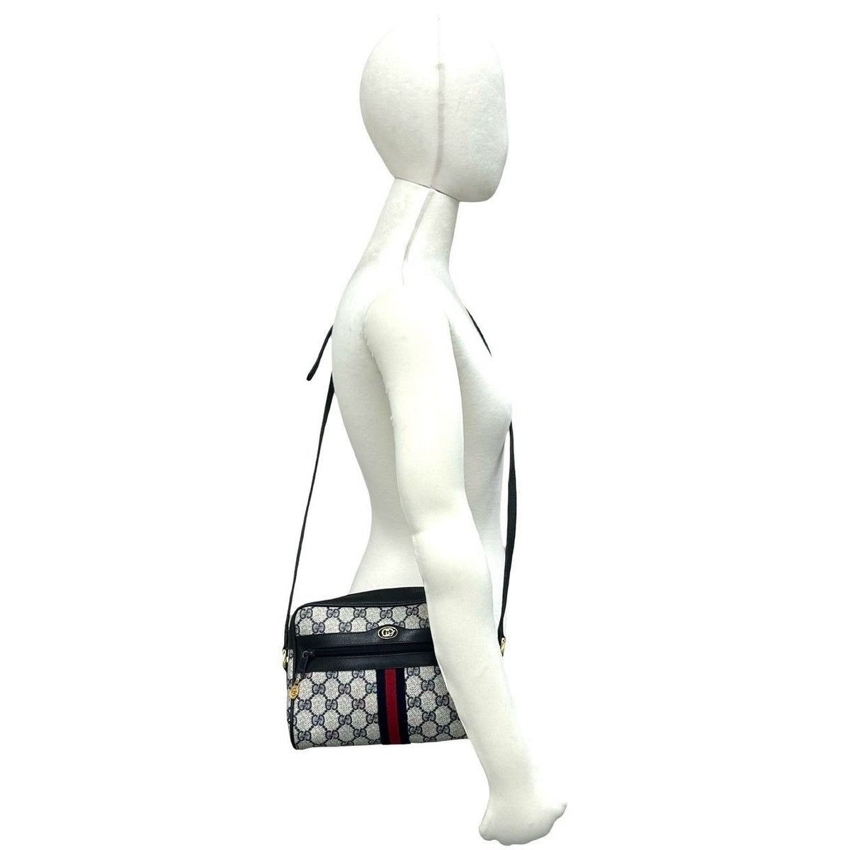 Gucci Sherry Line GG Pattern Leather Shoulder Bag Pochette Cross Navy Red — view 2