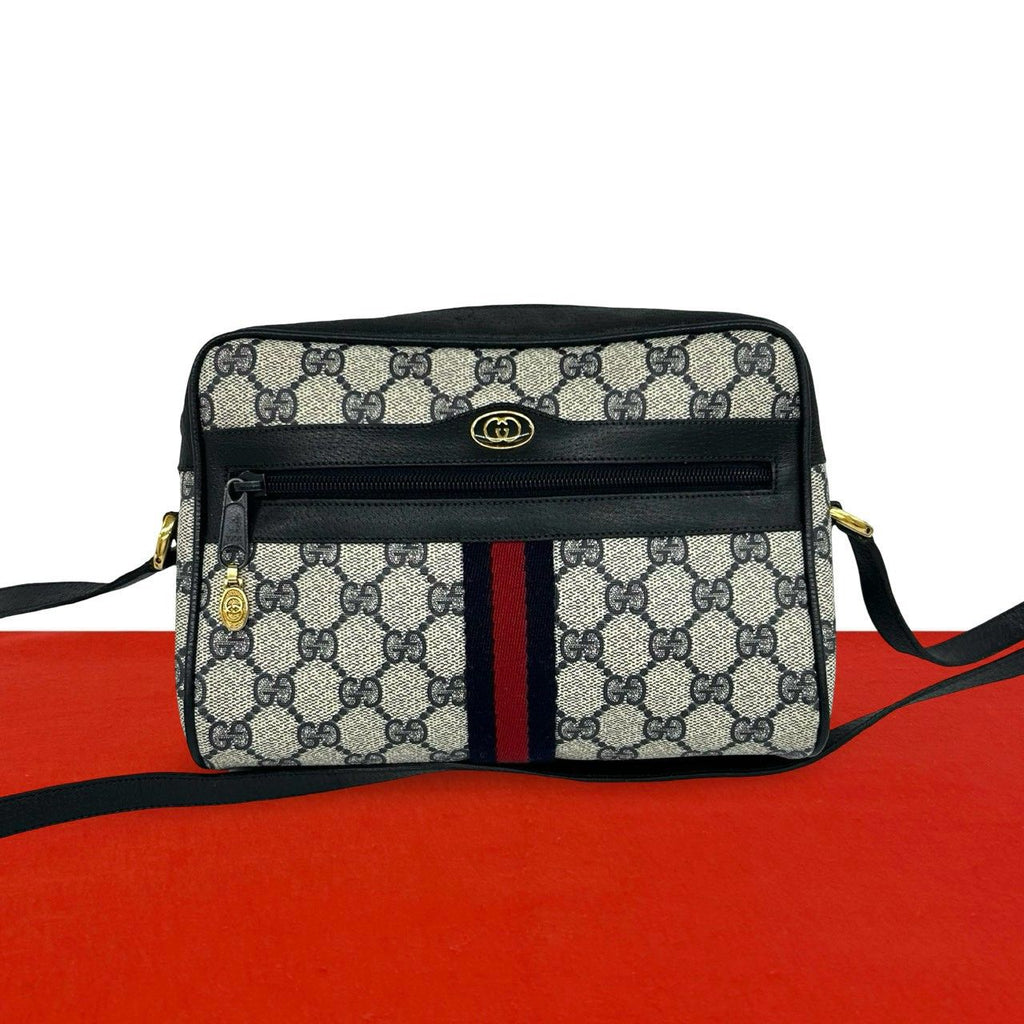 Gucci Sherry Line GG Pattern Leather Shoulder Bag Pochette Cross Navy Red