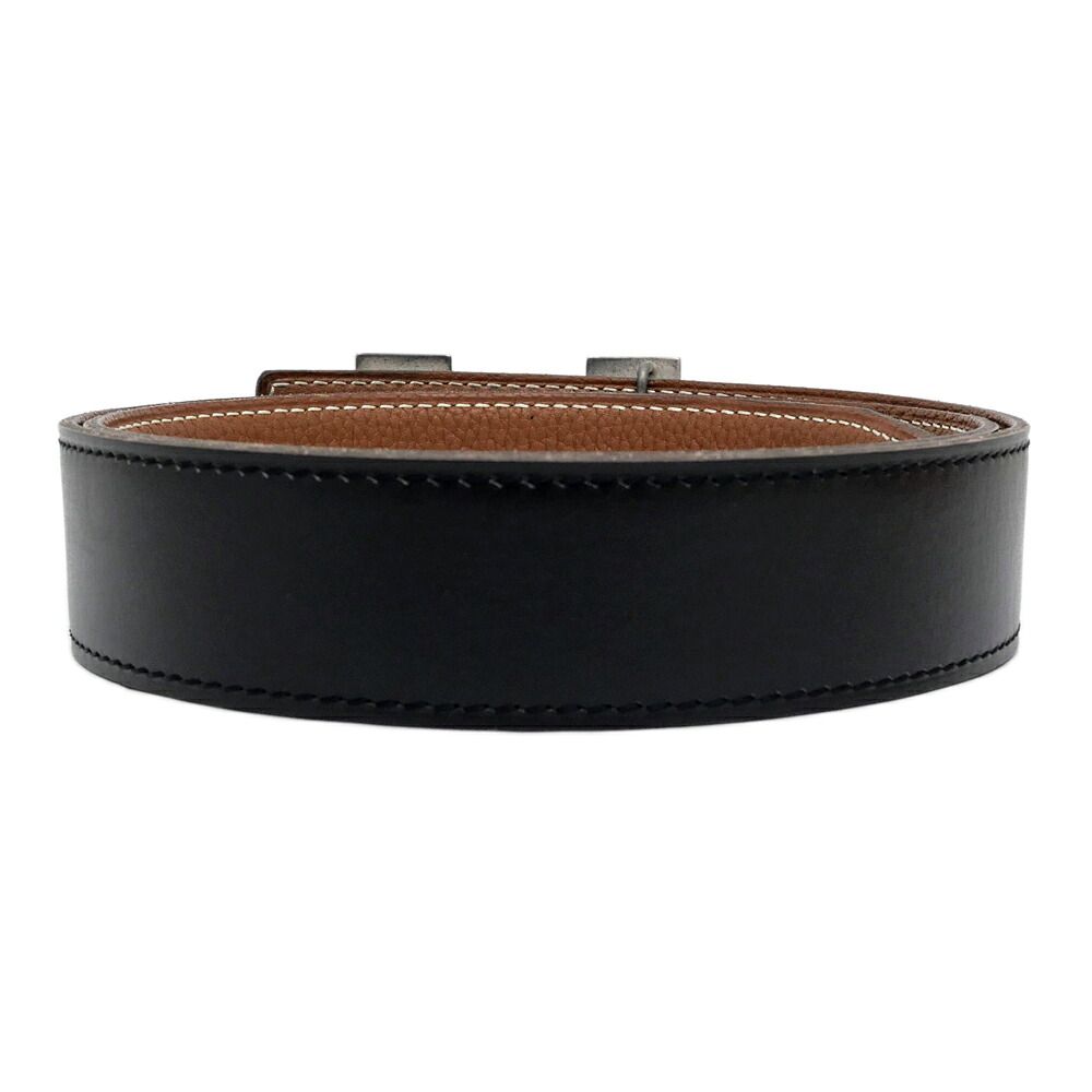 Hermes Belt Buckle Constance & Leather 85 H Silver Satin Black Gold — view 2