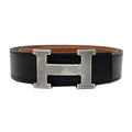 Hermes Belt Buckle Constance & Leather 85 H Silver Satin Black Gold