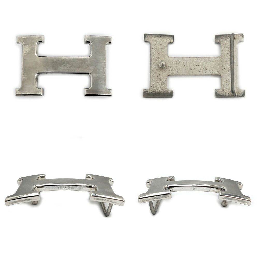 Hermes Belt Buckle Constance & Leather 85 H Silver Satin Black Gold — view 8
