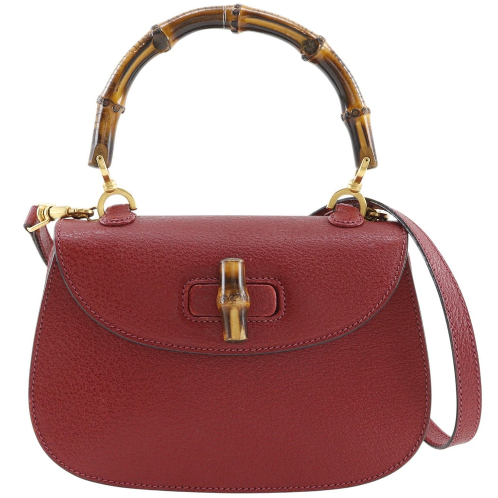 Gucci Bamboo 2-Way Shoulder 000 Leather Red Handbag
