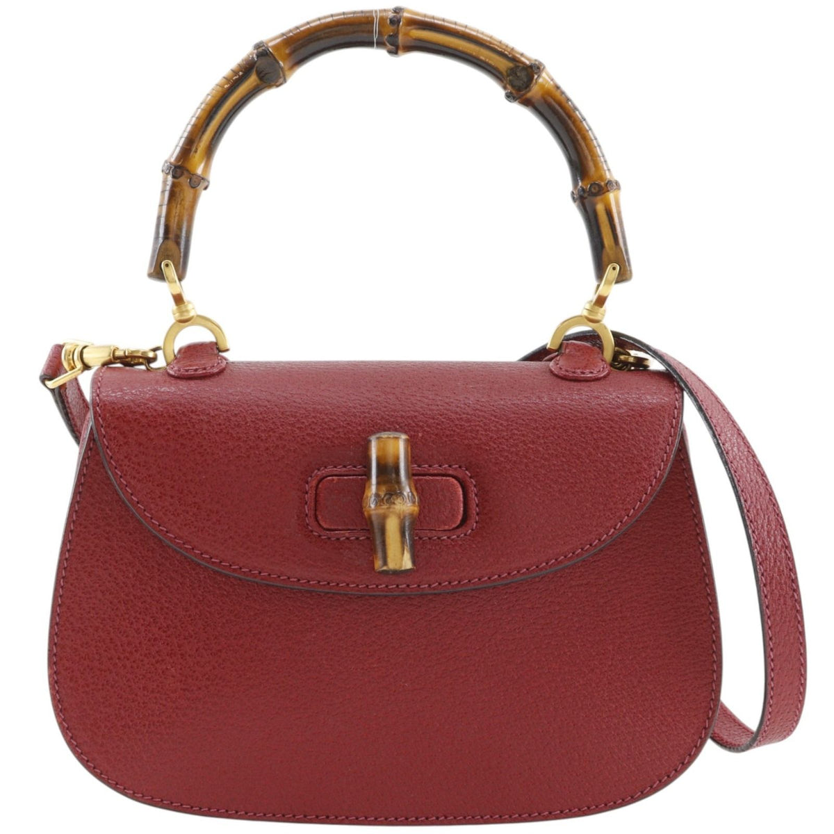 Gucci Bamboo 2-Way Shoulder 000 Leather Red Handbag