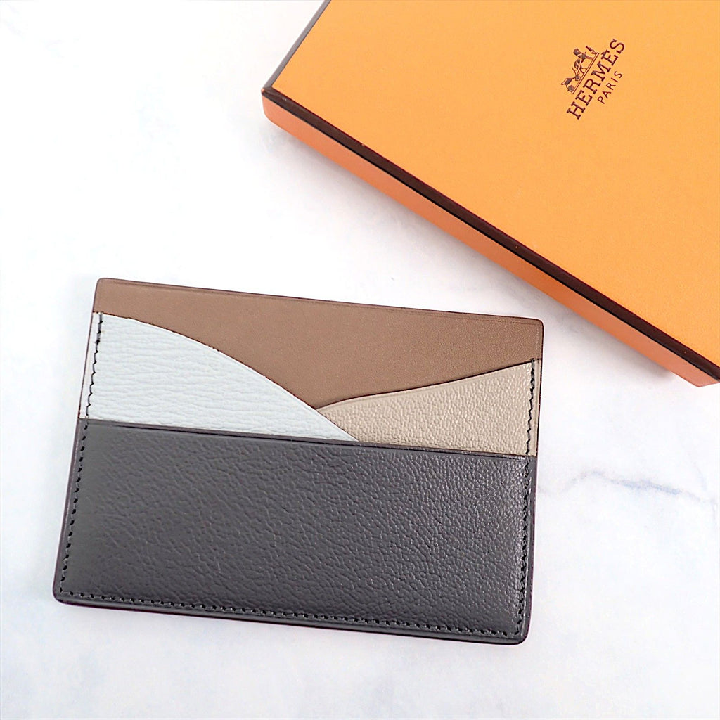 Hermes Petit H Card Case Genus Leather Gray Brown Beige