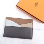 Hermes Petit H Card Case Genus Leather Gray Brown Beige