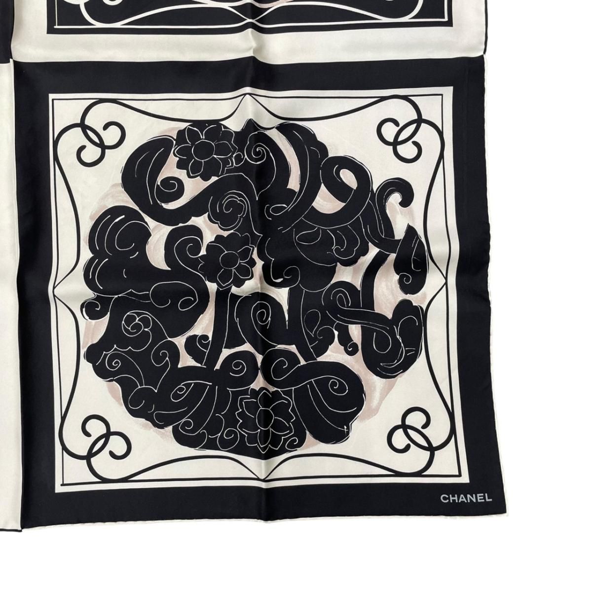 Chanel Scarf CC Logo Camellia Square Silk Black White — view 6