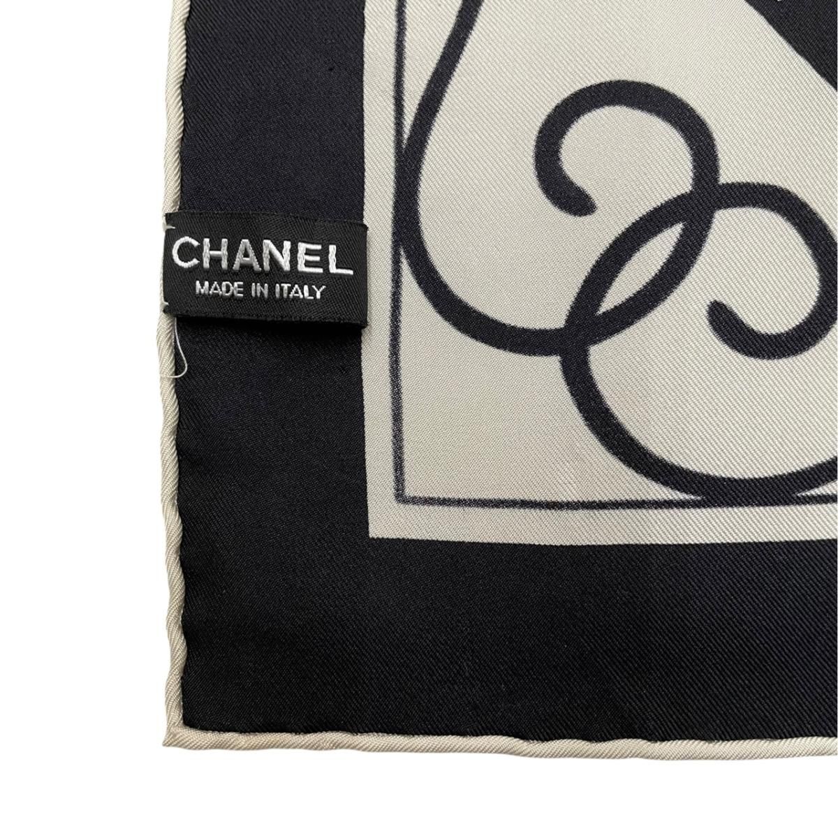 Chanel Scarf CC Logo Camellia Square Silk Black White — view 7