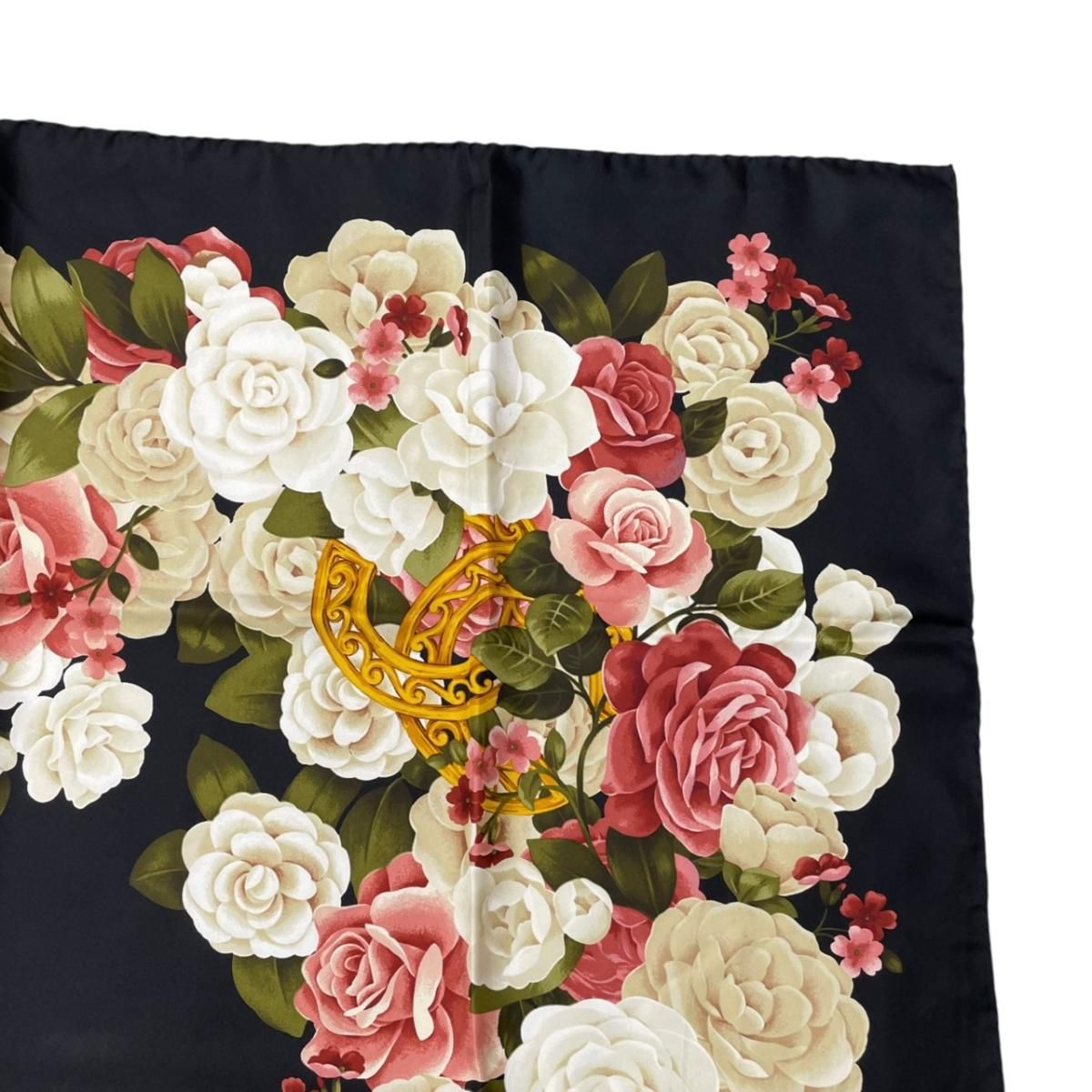 Chanel Scarf Large Camellia CC Logo CC Mark Rose Flower Silk Black — view 4