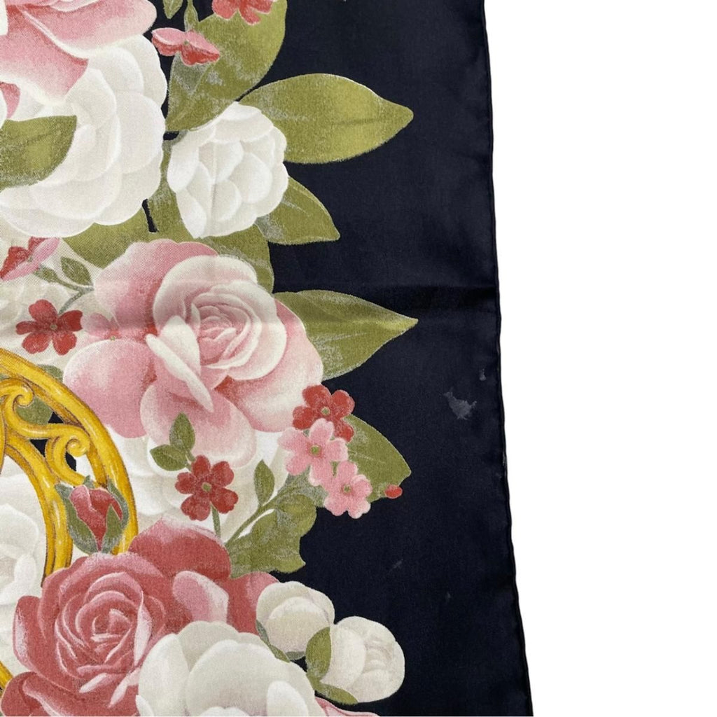 Chanel Scarf Large Camellia CC Logo CC Mark Rose Flower Silk Black — view 7