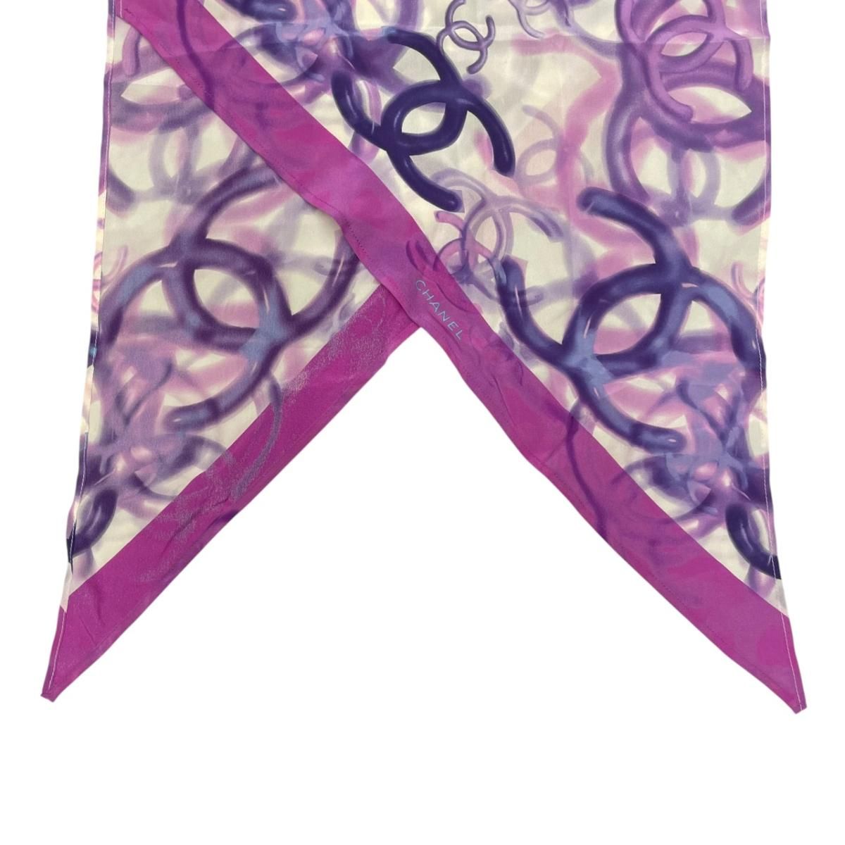Chanel Slim Scarf Bandeau Purple White Silk CC Logo — view 4