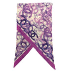 Chanel Slim Scarf Bandeau Purple White Silk CC Logo — view 2