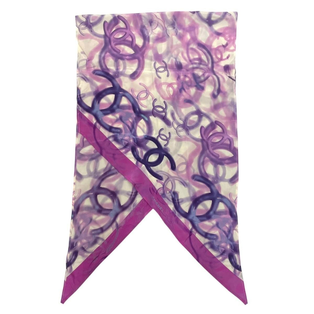 Chanel Slim Scarf Bandeau Purple White Silk CC Logo