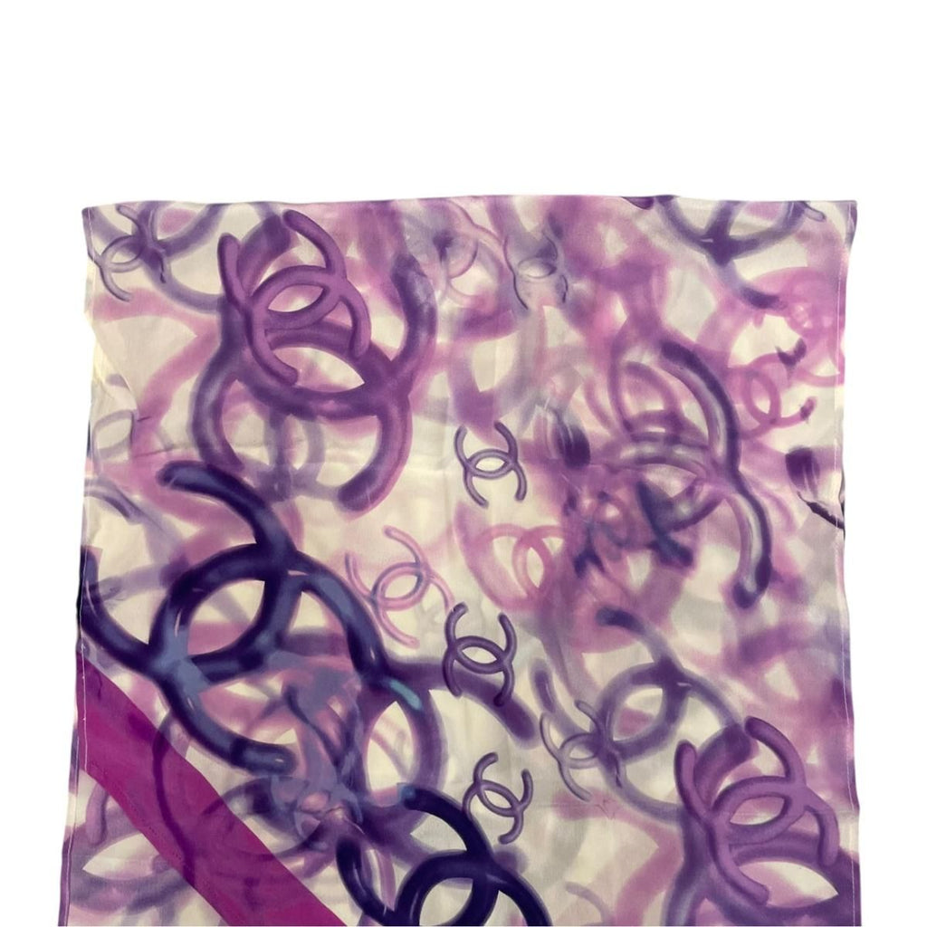 Chanel Slim Scarf Bandeau Purple White Silk CC Logo — view 3