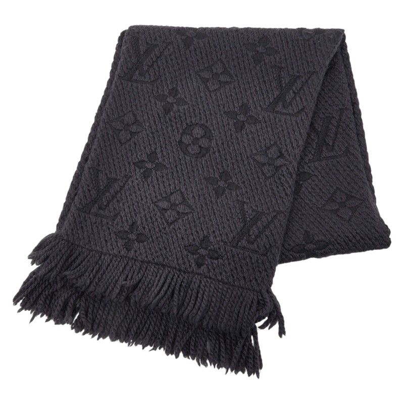 Louis Vuitton Monogram Logomania Scarf Black Wool Silk