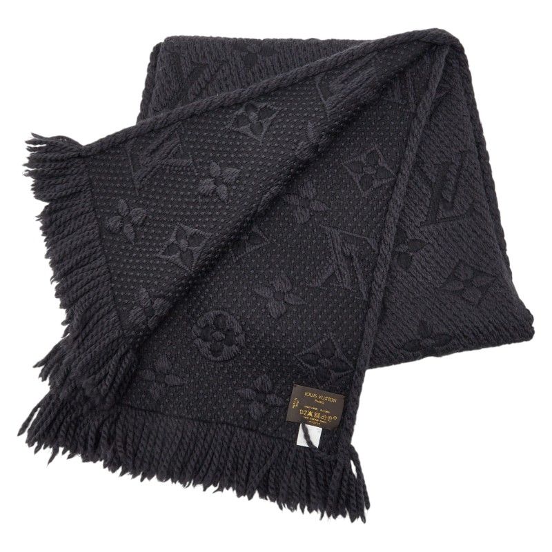 Louis Vuitton Monogram Logomania Scarf Black Wool Silk — view 2