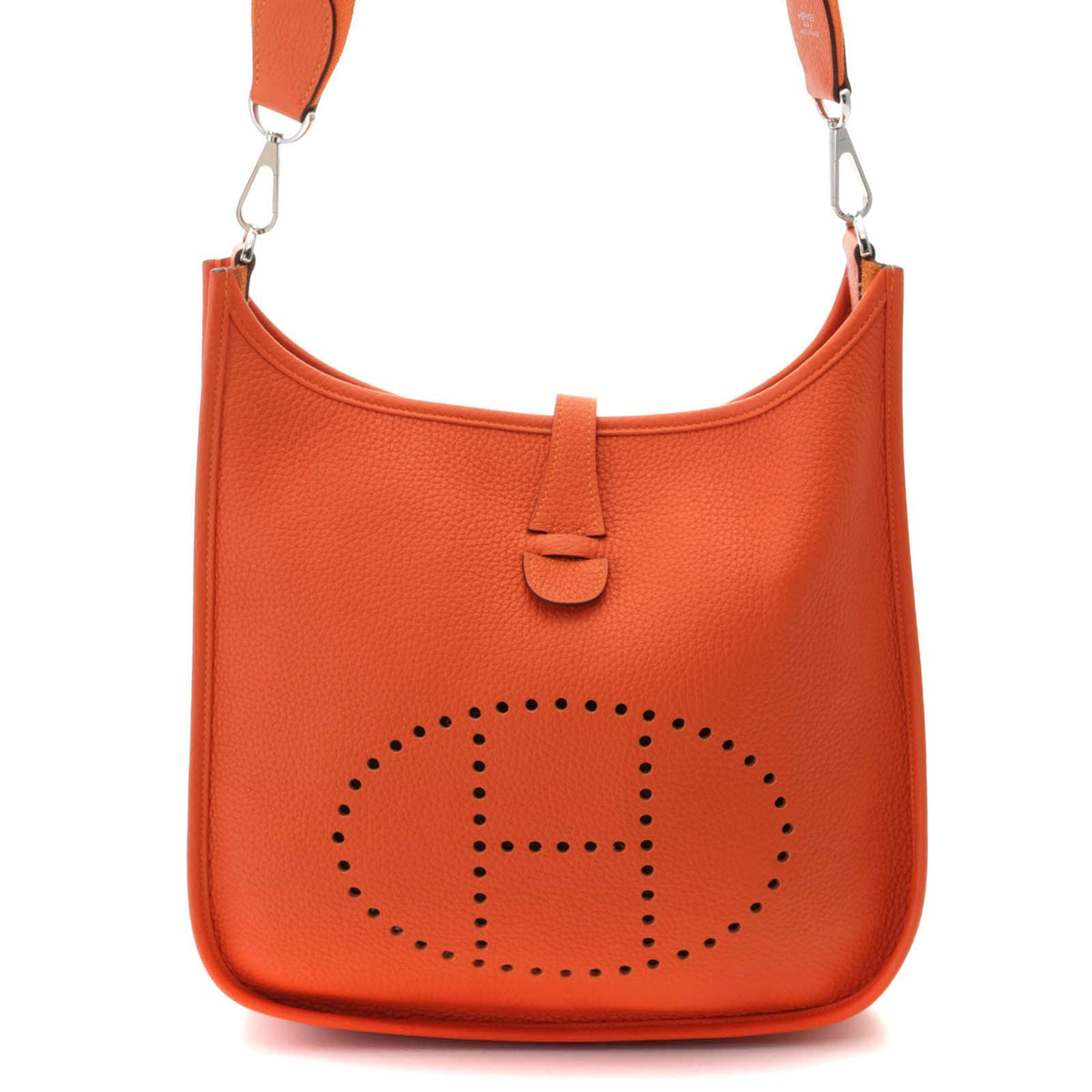 Hermes Evelyne Shoulder Bag Taurillon Clemence Orange Silver