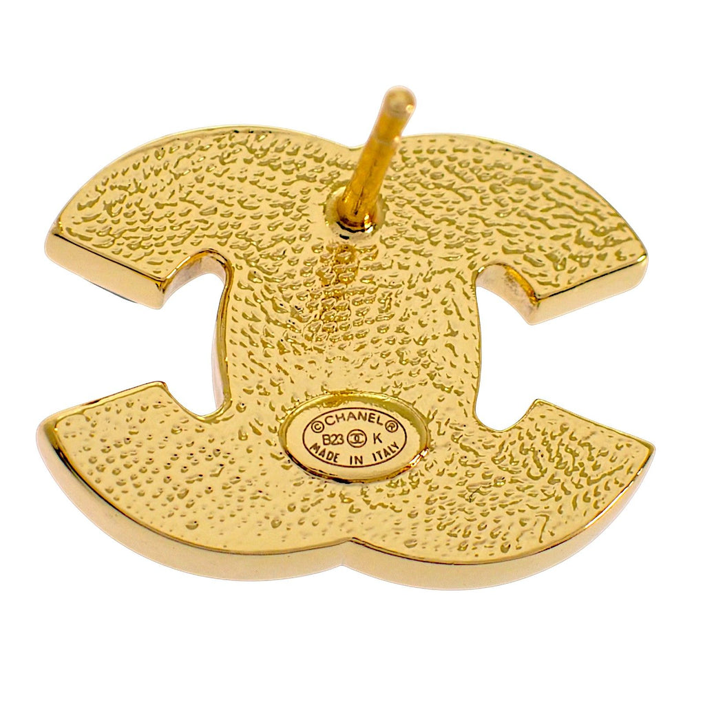 Chanel CC Logo Earrings Metal Black Gold — view 8