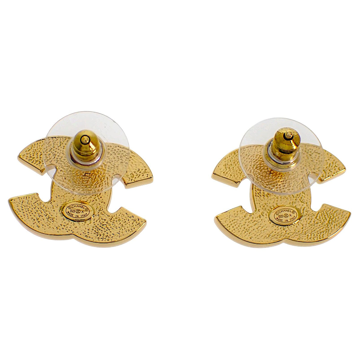 Chanel CC Logo Earrings Metal Black Gold — view 5