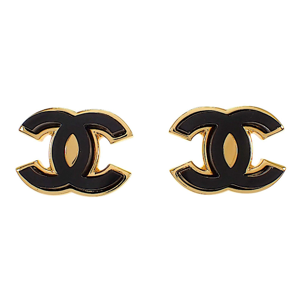 Chanel CC Logo Earrings Metal Black Gold — view 2