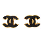 Chanel CC Logo Earrings Metal Black Gold — view 2