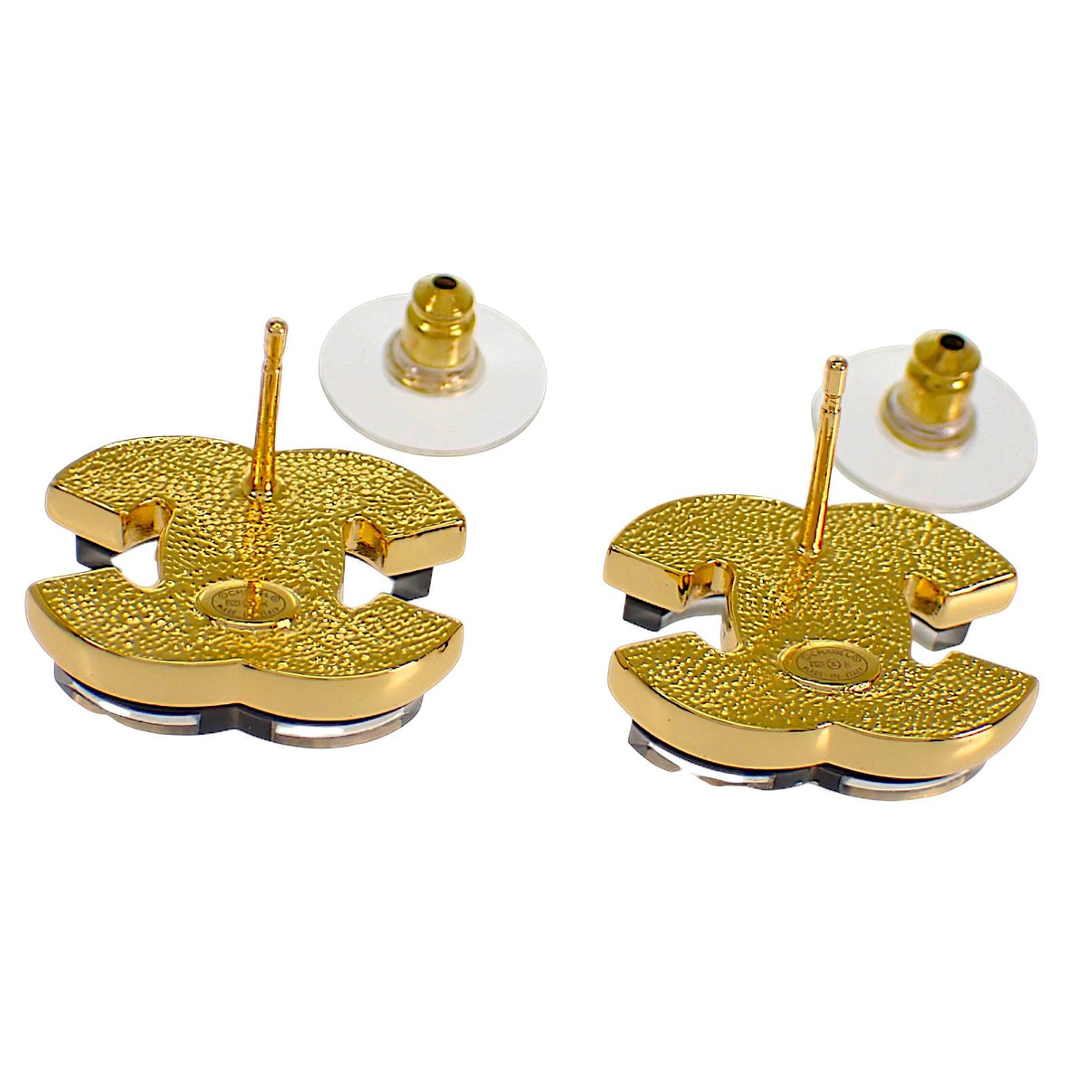 Chanel CC Logo Earrings Metal Black Gold — view 6