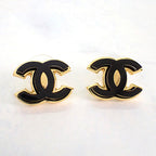 Chanel CC Logo Earrings Metal Black Gold