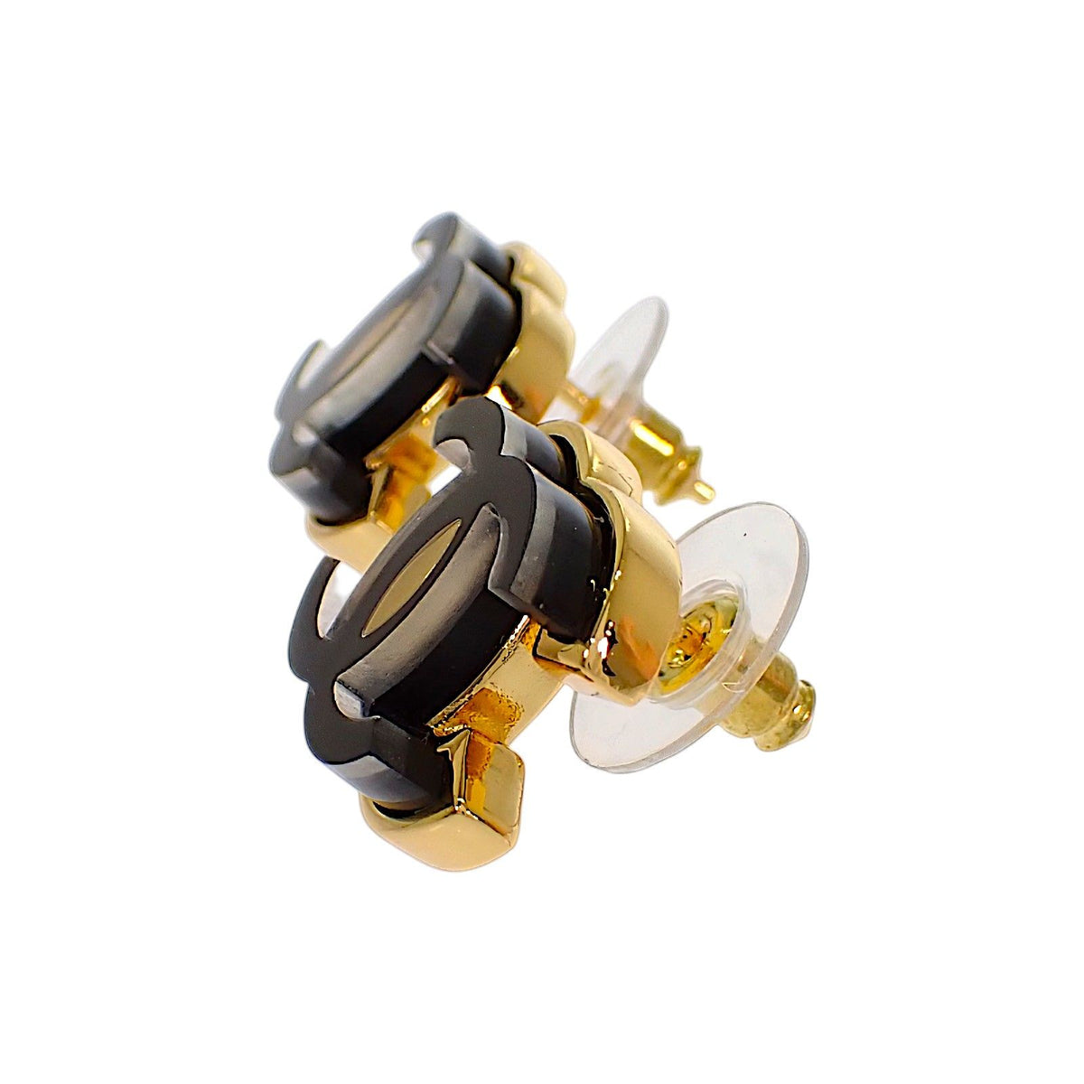 Chanel CC Logo Earrings Metal Black Gold — view 4