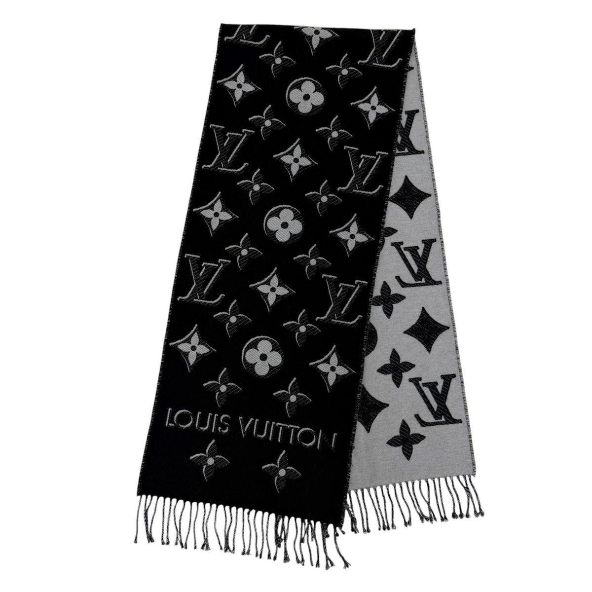 Louis Vuitton Echarpe LV Essential Shine Wool Silk Blend Scarf Black — view 3
